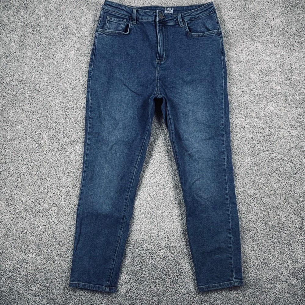 Emile Promod Womens High Rise Straight Leg Jeans‎ Medium Wash Blue Size UK 16
